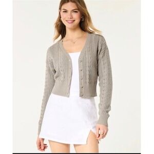 Hollister beige cropped cable knit cardigan sweater womens size small